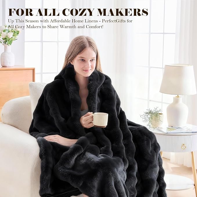 Faux Fur Throw Blanket for Couch, 1000 GSM Cozy Fuzzy Fluffy Soft Plush Thick Bubble Sherpa Blanket for Sofa Bedroom Living Room, Mothers Day Birthday Gifts for Women Home Decor