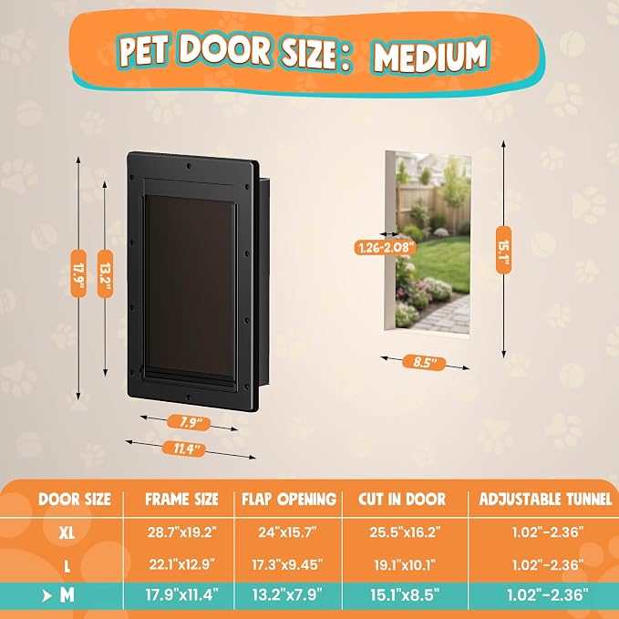 3-Flaps Medium Dog Door for Door, Pets Up to 45 lb | Durable Plastic Frame, Insulated Flap, Closing Panel, Block Wind & Snow, Easy Install for Interior & Exterior Doors