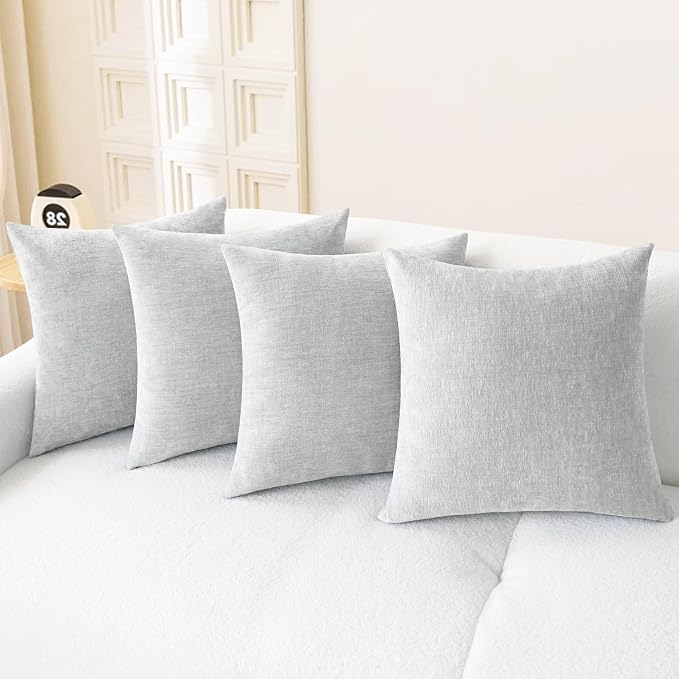 CaliTime Decorative Throw Pillow Covers 18 X 18 Inches Moonbeam Gray | Pack of 4, Cozy Chenille Cushion Cases for Sofa Bed Living Room Farmhouse Home