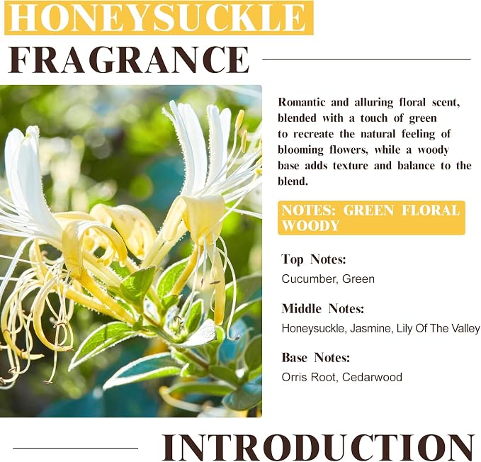 EUQEE 60ML Honeysuckle Fragrance Oil for Diffuser (2.02 Fl oz) | Essential Oil with Glass Dropper for Candle Making, DIY Bath Bombs, Aromatherapy