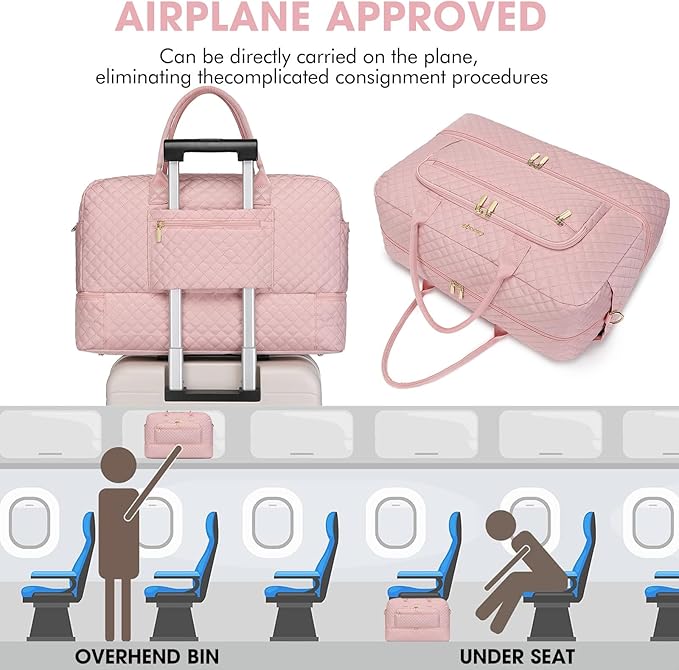 Large Women Travel Duffle Bag - Carry on Overnight Bag Weekend Travel Duffel Tote Bag Yoga Gym Bag with Wet Pocket Toiletry Weekender Overnight Bag for Travel Business Trips Sports Hospital Pink
