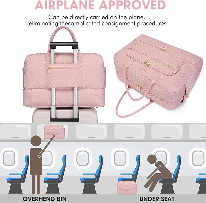 Large Women Travel Duffle Bag - Carry on Overnight Bag Weekend Travel Duffel Tote Gym Bag with Wet Pocket Toiletry Weekender Overnight Bag for Travel Business Trips Sports Hospital Pink 3 Pcs Set