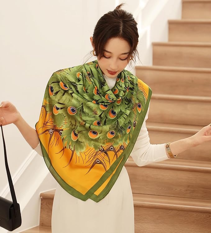 K-Elewon Large Square Scarf 43" Silk Scarf Fashion Scarves Silk Feeling Hair Wrapping Scarfs Night Sleeping Headscarf