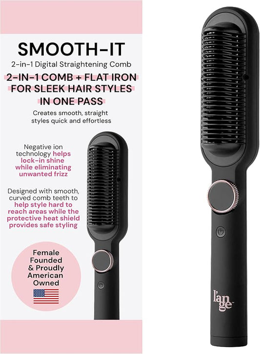 L'ANGE HAIR Smooth-It 2-in-1 Hot Comb Straightener | Digital Straightening Comb with Adjustable Heat Dial | Ionic Technology for Frizz-Free Styling | for All Hair Types (Digital Comb - Black)