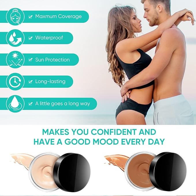 Tattoo Cover Up Makeup, Waterproof Concealer, 2 Colors, Professional Scar & Blemish Coverage for Tattoos, Birthmarks, and Scars, Long-Lasting, Adjustable Formula for Men & Women