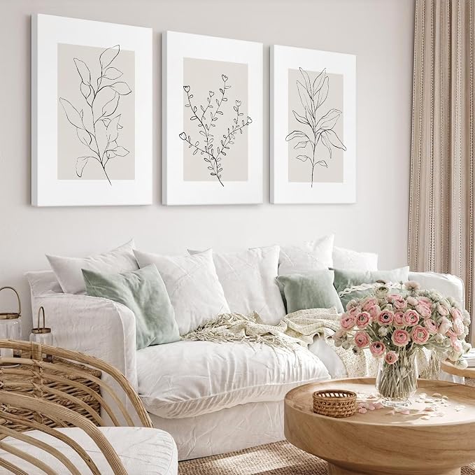 Youillne Neutral Botanical Prints Wall Art Decor Plant Minimalist Canvas Pictures Vintage Beige Wall Art Modern Farmhouse Line Poster Boho Abstract Painting Artwork for Bedroom 24x36 Inch Set of 3