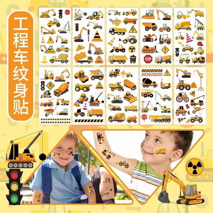 10 Sheets Cartoon Car Temporary Tattoos Construction Trucks Fake Tattoos Styles Mixed Vehicles Tattoo Cute Tractors Digger Stickers Waterproof Road Sign Tattoos for Kids Boys Girls Body Art Makeup