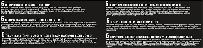 Cesar Classic Loaf in Sauce Adult Wet Dog Food Poultry Lovers Variety Pack with Real Chicken,Turkey or Duck,3.5 oz Easy Peel Trays,36 Count (Pack of 2)