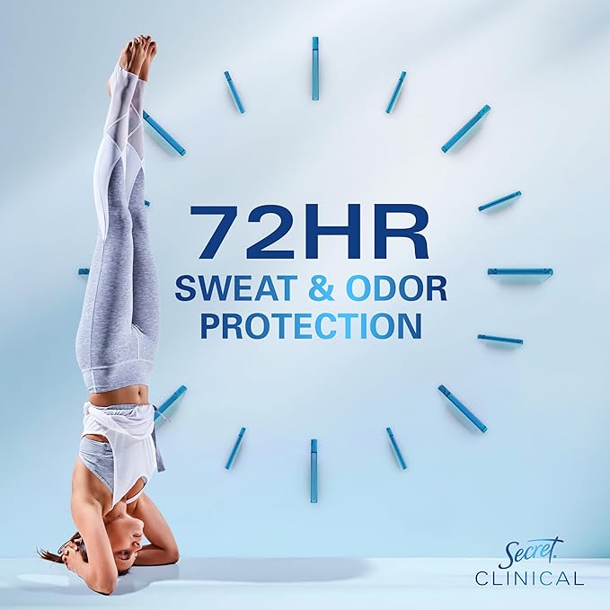Secret Clinical Strength Antiperspirant Deodorant for Women, 3X Stress Protection, 72hr Sweat & Odor Protection, PH Balancing Minerals, Clear Gel, Completely Clean Scent, 2.6 oz