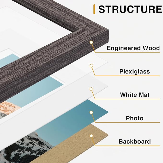 Vittanly 15 Pack Picture Frames Collage Wall Decor, Wall/Tabletop Display | Rustic Grey, Multi-Size Gallery Wall Frame Set: 3pcs 8x10, 6pcs 5x7, 6pcs 4x6. Picture Frame Set for Family