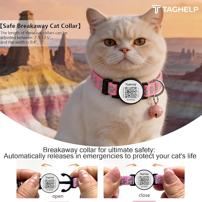 2 Pack QR Code Cat Collar with Instant Lost Pet Recovery System, Scan for Urgent Alerts & Location Info, Breakaway Reflective Collar with Safety Bell (Blue & Pink)