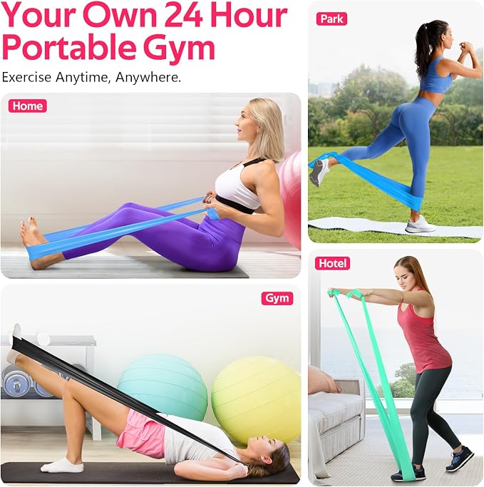 Resistance Bands for Working Out, Exercise Bands for Physical Therapy, Stretch, Recovery, Pilates, Rehab, Strength Training and Yoga Starter Set