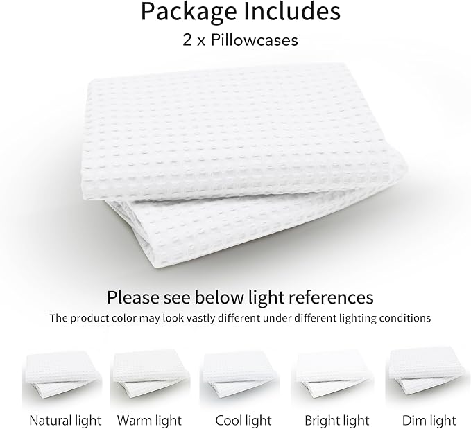 100% Egyptian Cotton 600 TC Waffle Weave Lumbar Pillow Covers 2 Pack | Ultra Soft Breathable Rectangle Throw Pillow Covers, Decorative Cushion Covers for Bed Couch Sofa Car, White, 12" x 20"
