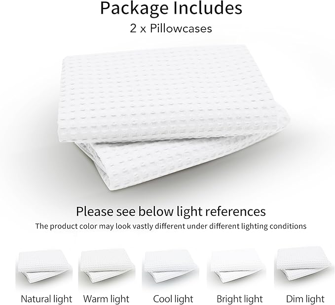 Zaizaihome 100% Egyptian Cotton Waffle Weave Pillowcases King Size 2 Pack | Ultra Soft Pillow Shams with Envelope Closure, Breathable Skin-Friendly Decorative Bed Pillow Case, White, 20"x36"