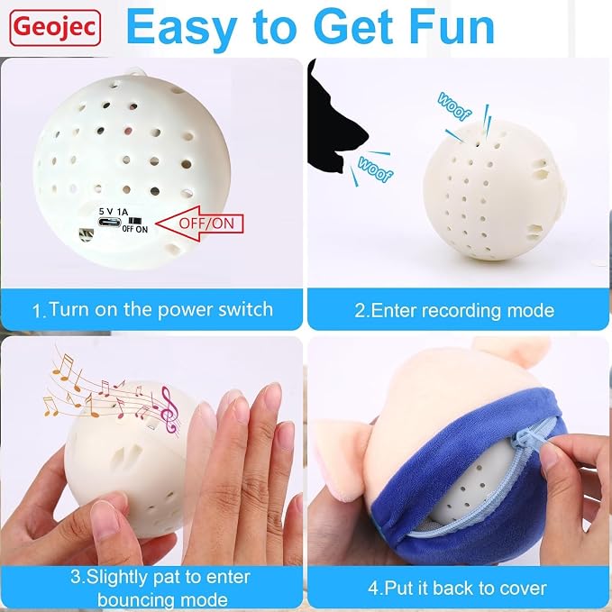 【2PCS】Interactive Dog Toys,Active Moving Pet Plush Toy with Recording & Music Modes,Jumping Squeaky Song shaking Interactive Dog Ball,Dog Toys to Keep Them Busy,Replaceable Coat (Blue Pig + Red Pig)