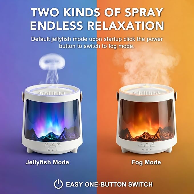 Essential Oil Diffuser, Jellyfish Aroma Diffuser Portable Aurora Flame Diffuser, 300ml Ultrasonic Cold Mist Humidifier, wimer and Auto-Off Function, Suitable for Home and Room (White)