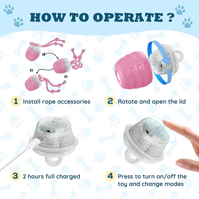 Interactive Dog Toys Ball - New Upgraded Chase Buddy Dog Toy for Medium/Large Dogs, Automatic Moving and Rolling Dogs Ball for Boredom, USB Rechargeable(Pink)