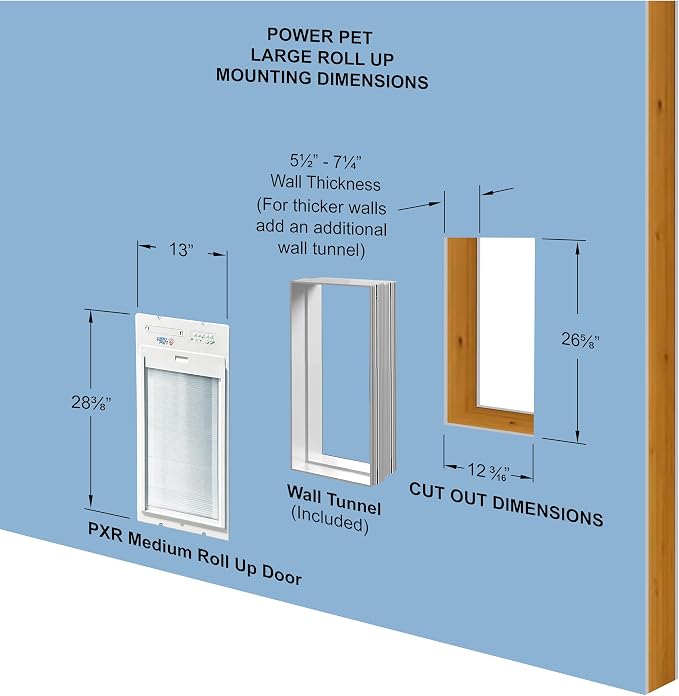 Power Pet Roll Up - Dependable Smart Dog Door, Automatic Pet Collar Operation with or Without App-High Security, Safe, Air Tight and Weatherproof, Space Saving Modern Design (Wall Mount, Large)