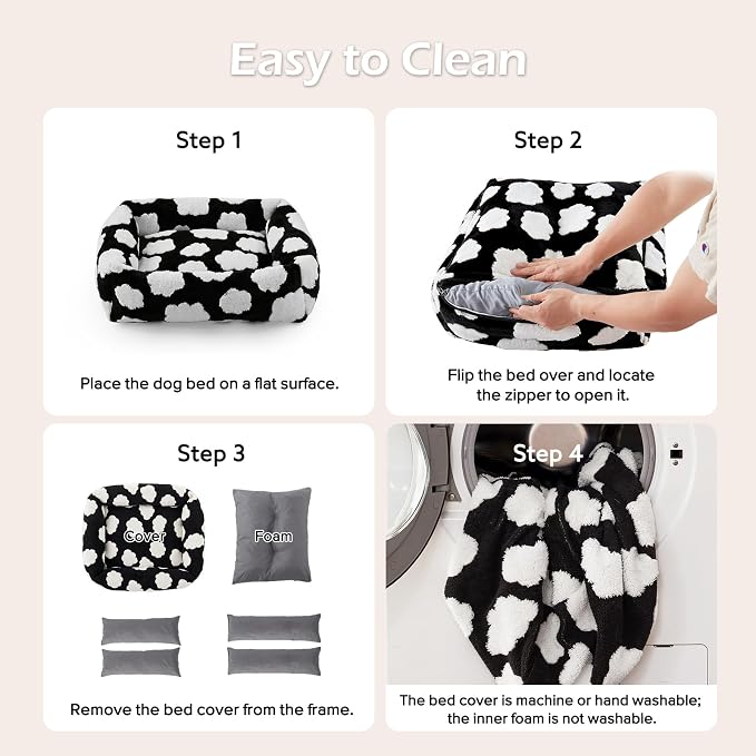 JOEJOY XL Dog Beds Large Sized Dog, Rectangle Washable Orthopedic Pet Bed with Removable Zipper Cover, Cute Soft Calming Puppy Pet Bed with Jacquard Shaggy Plush & Non Skid Bottom