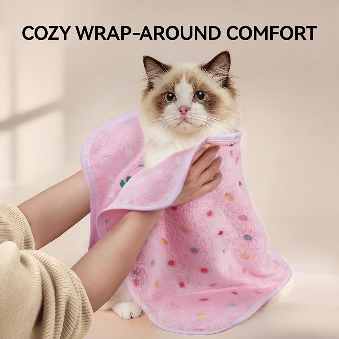 LINENLUX Dog Blankets 3-Pack, Super Soft Fluffy Fleece Pet Throw Warm | Premium flannel fleece pet throw for cats, puppies. Cozy warm for bed, crate, or couch naps; Polka Dot-3pcs 23x16 inch