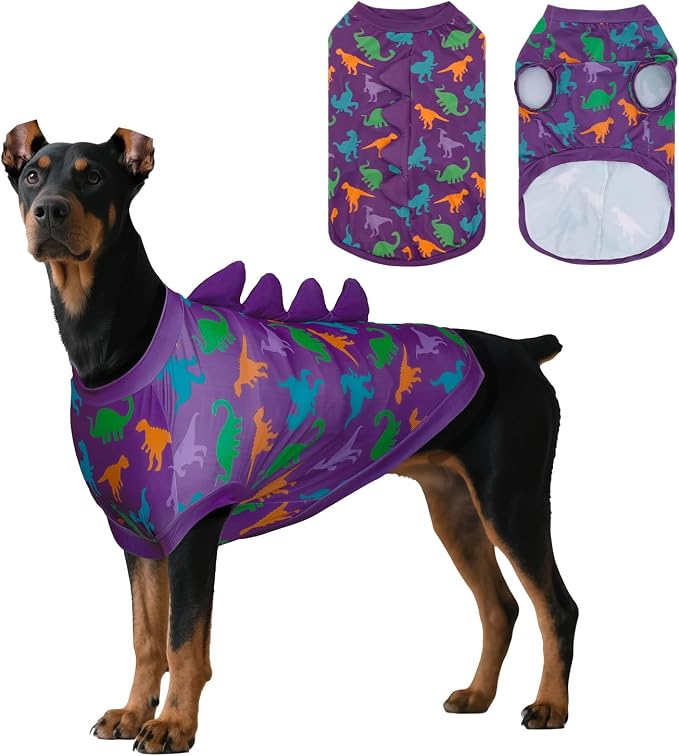 UPF 50+ Sun Protection Dog Shirt - Sleeveless Cooling Vest for Large Dogs Boy, Quick-Dry Pet T-Shirt with Funny Dinosaur Horns, UV Protective Breathable Dog Clothes U-COSBX01L