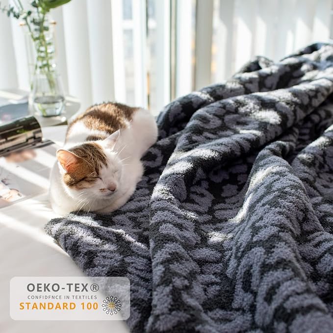 MH MYLUNE HOME Ultra Soft Leopard Throw Blanket, Charcoal Blue, 71"x78" | Reversible Cheetah Print Blanket, Comfy Fluffy Fuzzy Plush Blanket Throws for Couch Bed, Cozy Blankets for Women Gift