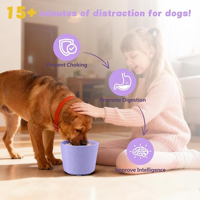 Dog Slow Feeder Lick Bowl, Silicone Dog Bowl with Strong Suction, Purple