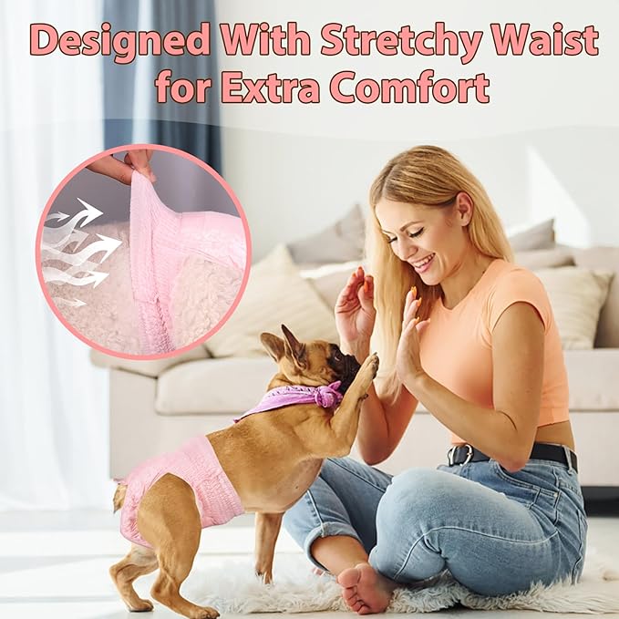 Ambreview Disposable Dog Diapers Female, Just Pull It Up, S 10 PCS | Doggie Diapers for Female Dogs • Strong Absorbency • Leak-Proof Protection • Ideal for Dogs in Heat, Senior & Disabled Dogs