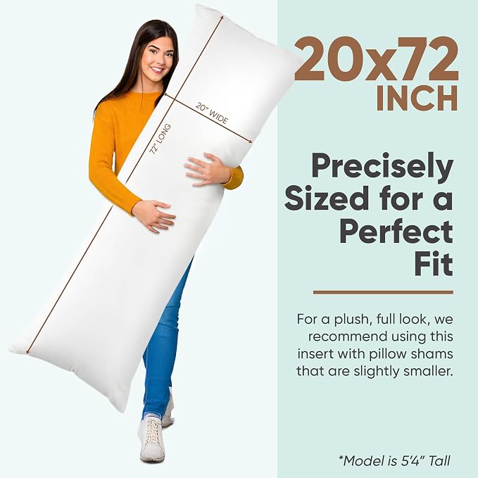 Pillowflex Synthetic Down Pillow Insert 20x72 in - Karate Chop Pillow | Large King Sham Form, Plush Polyester Cotton Blend, Cloud-Like Comfort, Clump-Resistant Fill, Smooth Elegant Finish
