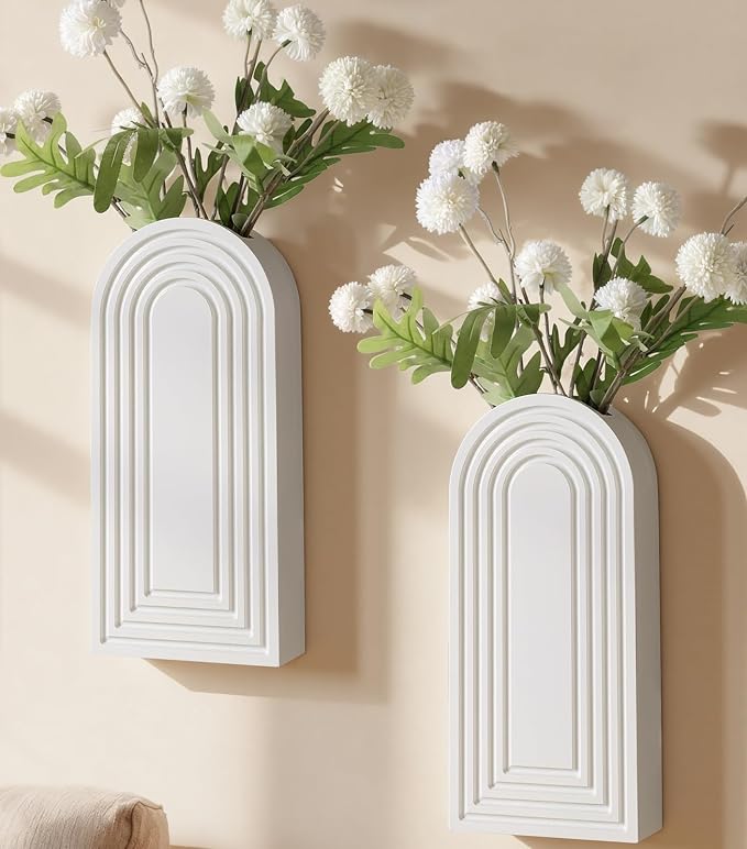 Wooden Wall Vase Set of 2, Wall Hanging Planter Modern Farmhouse Wall Decor for Boho Wall Decor for Indoor Entryway Hallway Bathroom Living Room Dining Room