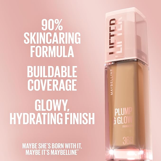 Maybelline Lifter Plump & Glow Foundation, Liquid Foundation with 2% Niacinamide + Hyaluronic Acid, Plumping and Brightening Face Makeup, 115, 1 Count