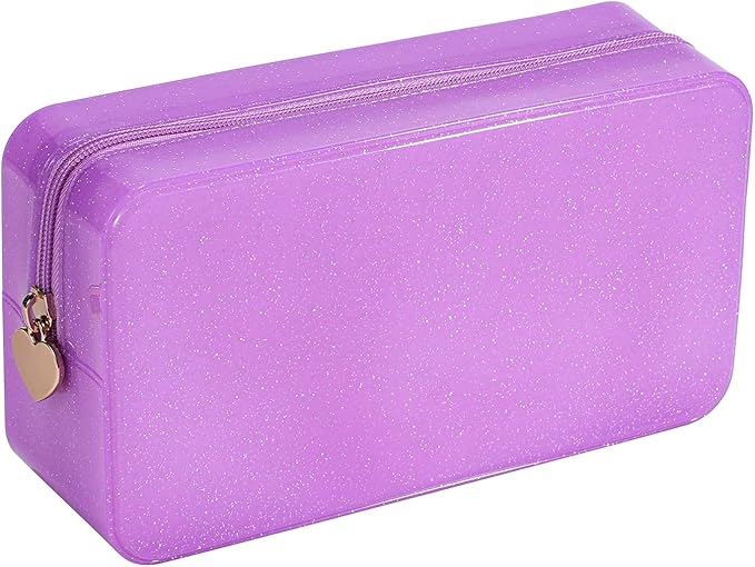 RSRSLEII Stardust Twinkle Jelly Travel Makeup & Toiletry Bag, Waterproof PVC Cosmetic Bag/Case for Women，Zipper SPF Beach Bag for Sunscreen Skincare and Daily Essentials (07Purple-Large)