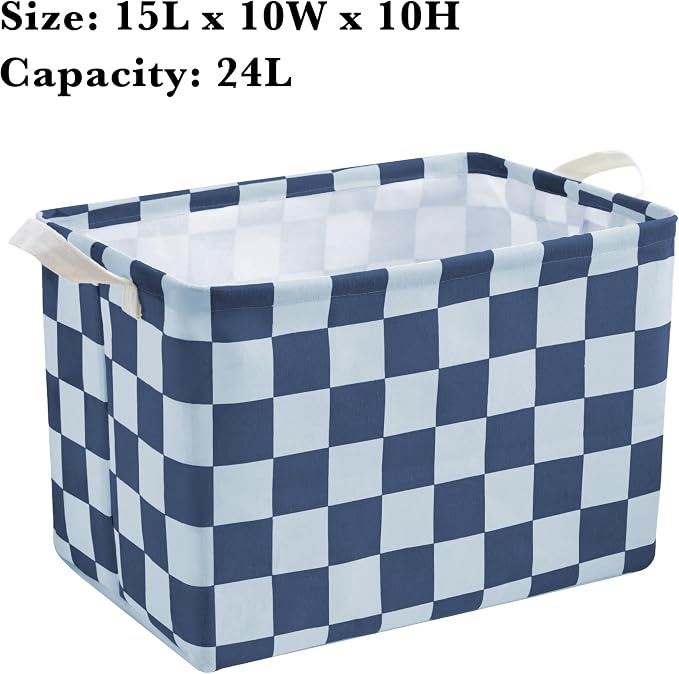 Ohocut Navy Blue Checkered Canvas Basket, Rectangular Organizing Decorative Storage Basket for Kids Dog Toy, Cute Aesthetic Race Cars Boy Room Decor for Home, Kitchen, Bedroom, Classroom, Shelves