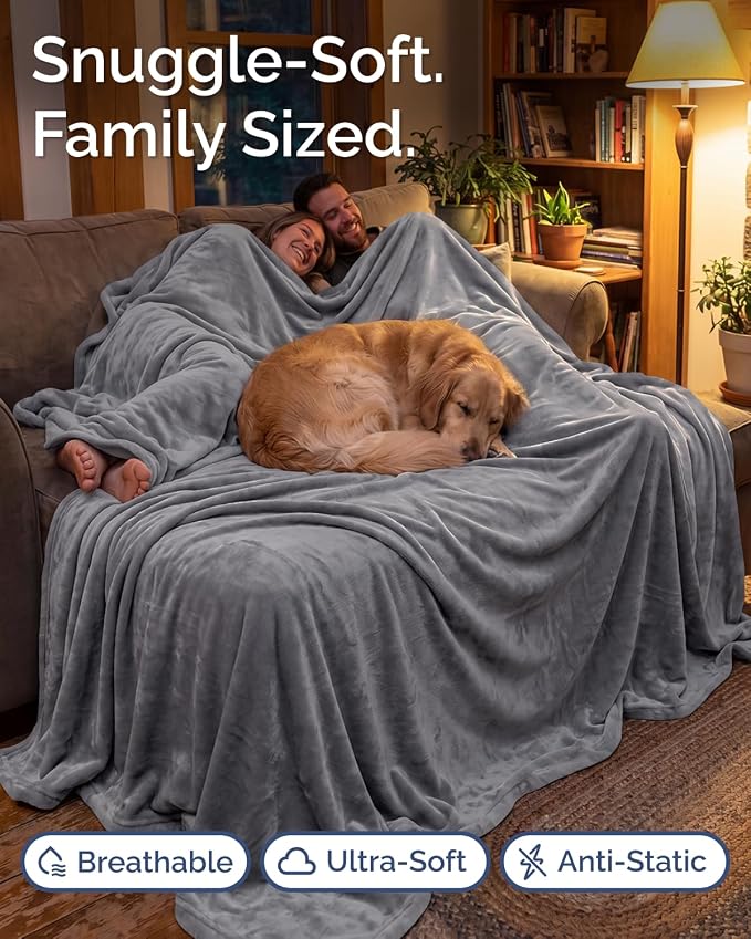 Ultra Soft Fleece Blanket Oversized King Size - Flannel Fleece Luxury Blanket - Lightweight for Couch Bed Chair - Thick, Warm and Breathable - All Season Cozy, Dark Grey