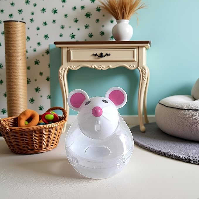 Beige Interactive Cat Toy, Mouse Shape Treat Dispenser, Food Storage Holder for Indoor Cats and Kittens, Cat Mice and Animals Toys for Pet Increases IQ Interactive & Food Dispensing