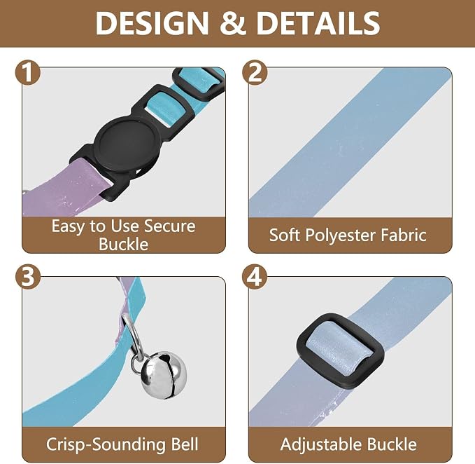 Teal Gradient Blue Pink Cat Collar 2 Pack Lightweight Small Dog Collar Adjustable Length 10.6" to 17.1"