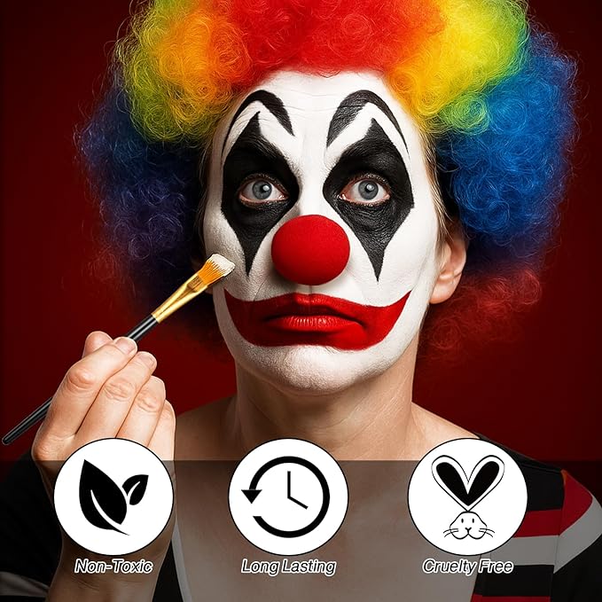 Black Red White Face & Body Paint Makeup, Professional SFX Cream Face Paint | Waterproof Halloween Joker Vampire Skull Goth Costume Bodypaint for Adults Kids | Vegan Long-Lasting Party Theater Stage
