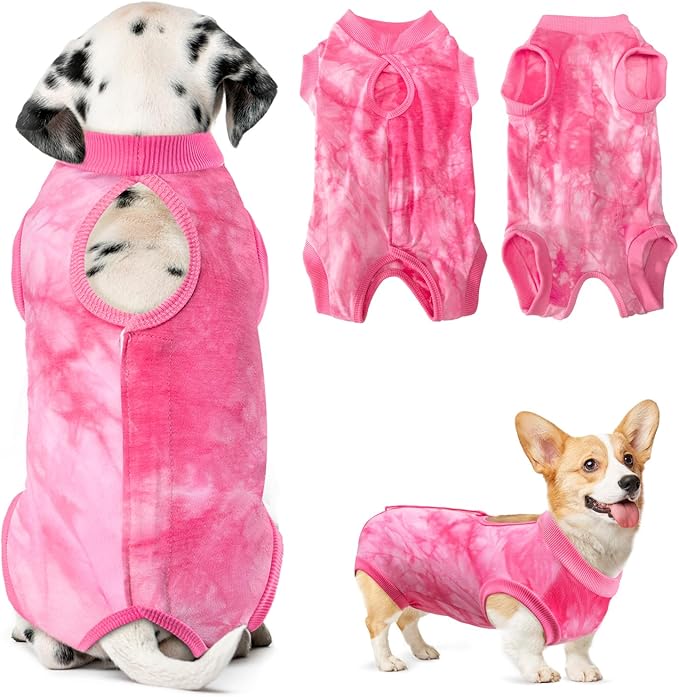 Lukovee Recovery Suit for Dogs, Onesie Spay Neuter Surgery Suit Female Male | Soft Cotton, Easy On Off, Abdominal Wounds Prevent Licking, Prevent Licking Wounds, Cone E-Collar Alternative (Pink, XL)