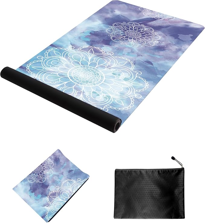 nuveti Printed Travel Yoga Mat-1/16 Inch Thick Non Slip Fitness Workout Mat with Carrying Bag, Foldable Lightweight Suede & Natural Rubber Yoga Mat for Yoga Pilates and Fitness 72" L x 24" W x 1.5mm