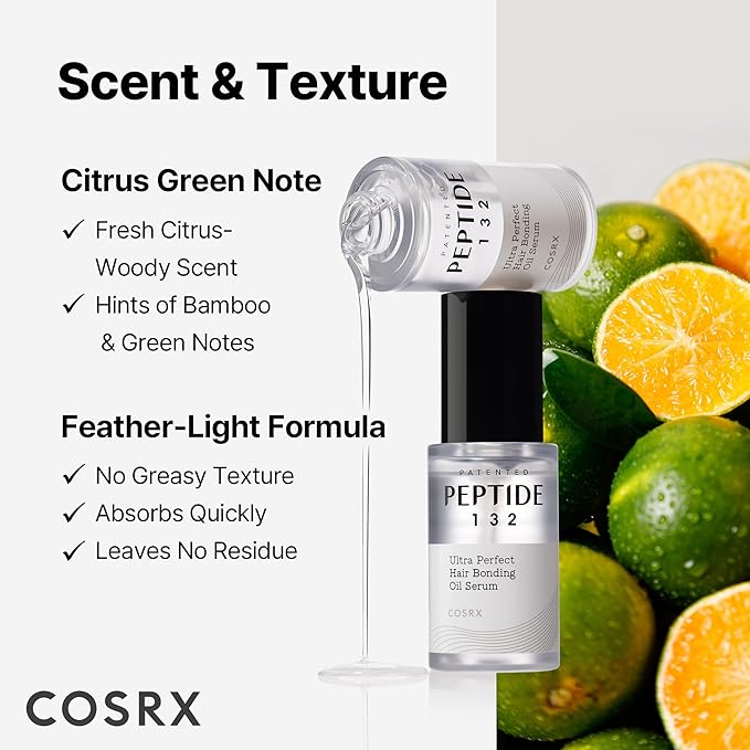 COSRX PEPTIDE 132 Hair Bonding Oil Serum, Travel Size Keratin Treatment for Frizzy, Damaged, Dry Hair – Repairs Split Ends, Adds Hair Gloss – For All Hair Types – 0.94 fl oz