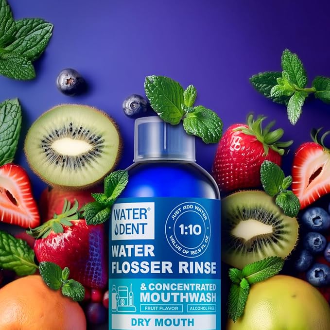 Concentrated Irrigant, Dry Mouth | Add to Water Flossers | Mild Mint & Fruit Flavor |1:10 = 186 fl.oz | Alcohol Free, Fluoride Free. Made in USA (PACK OF 2)