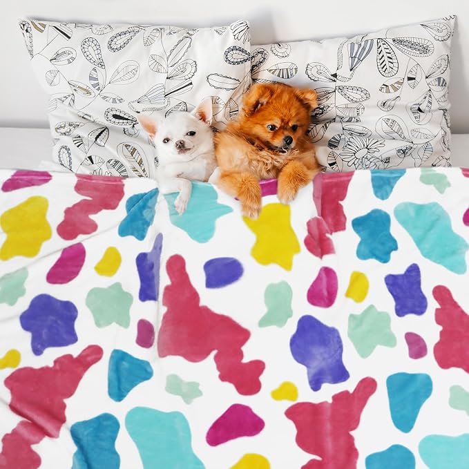 HSEEC Multicolor Cozy Throw Blanket 50x60 Inch - Ultra Soft Flannel Couch Blanket for Adults Kids, Lightweight Warm Fleece Throws for Bed Sofa Travel