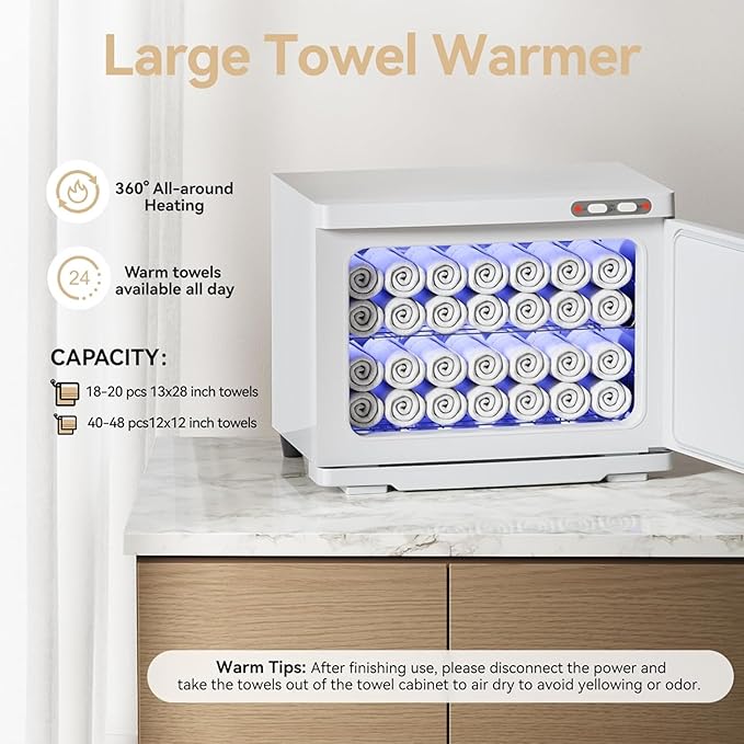 23L Hot Towel Warmer Spa, Large 2-in-1 Spa Towel Warmers for Facials Esthetician, Towel Warmer Cabinet Towel Heater for Barber, Salon(White)