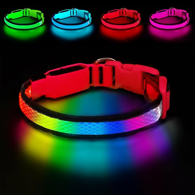LED Dog Collar, Light Up Dog Collar,for Night Walking(Medium,Red) | Adjustable,Bright RGB 7 Colors Light Glowing Collar,Waterproof,Nylon,Soft,For Medium and Large Dogs,USB C to Charge