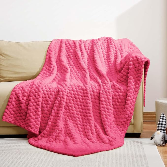 Excervent Hexagon Jacquard Throw Blanket for Bed, 50x70 Inches, Hot Pink | Decorative Fuzzy Flannel Fleece Throw Blanket for Sofa Bed Couch, Super Soft Cozy, Suitable for All Seasons