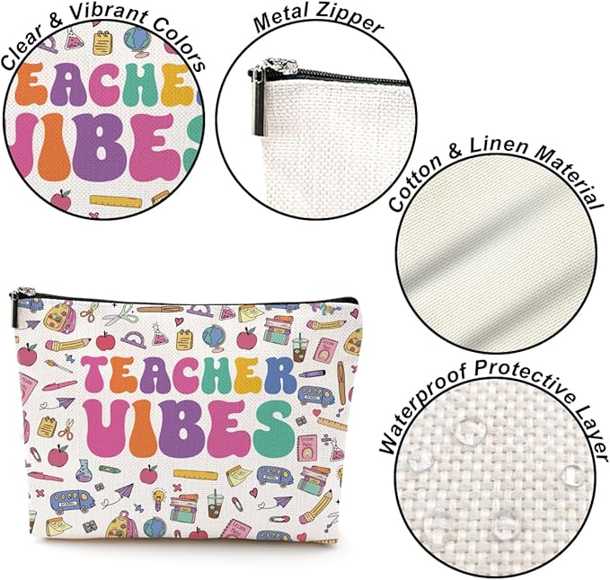 Inspirational Teacher Gifts Cosmetic Bag Teacher Appreciation Gifts Makeup Bag New Teachers Gift Stuff Retirement Gift for Women Counselor Teachers of The Year Christmas Birthday Makeup Pouch