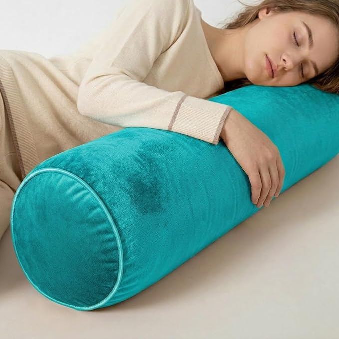 Body Pillow Yoga Bolster Round Cylindrical Pillow Long Dutch Velvet Cushion with Removable Washable Cover for Side Sleepers Meditation and Bedroom Decor(Blue,120cm/47in)