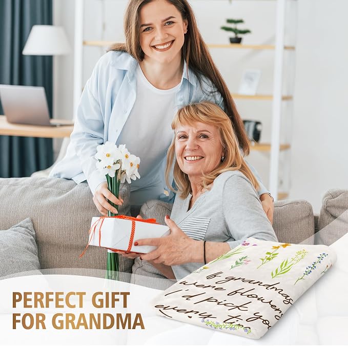 Grandma Gifts, Floral Blanket for Grandma Birthday Gift | Best Gifts for Grandma from Grandkids, Grandmother Gift on Grandparents Day, Christmas, Soft Throw Blankets 50'' x 60''