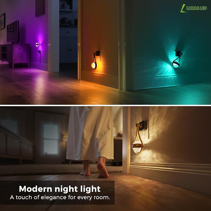 L LOHAS LED Night Lights Plug Into Wall, Star Projector RGB Night Light | 10 Color Change, Dusk to Dawn Sensor, 330°Rotating Globe Night Light for Bedroom, Hallway, Home Decor, Gaming Room