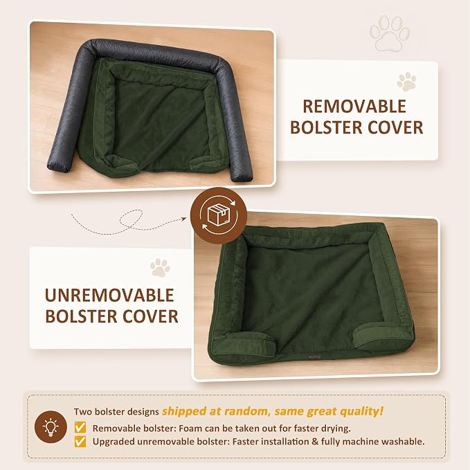 Comfort Expression Waterproof Orthopedic Dog Bed for Extra Large Dogs | Supportive Egg Crate Foam XL Pet Bed with Removable Bolster, Dog Couch with Washable Cover & Non-Slip Bottom, 42x30 Inch